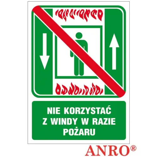 Znak ewakuacyjny "Nie korzystać z windy w razie pożaru" ZZ-51E Anro