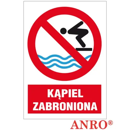 Znak BHP "Kąpiel zabroniona" 220x300 płytka/folia samoprzylepna ZZ-12Z-1 Anro