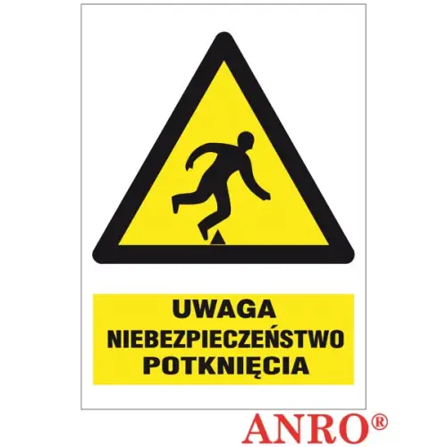 Znak BHP "Uwaga niebezpieczeństwo potknięcia" 220x300 płytka/folia samoprzylepna ZZ-14O-1 Anro