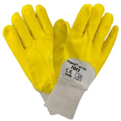 Rękawice ochronne oblewane do polowy żółtą gumą URGENT 1011