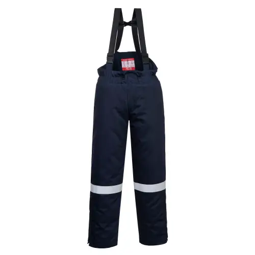 Zimowe spodnie robocze trudnopalne i antystatyczne na szelkach marki Portwest FR58