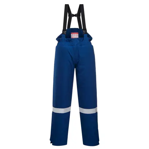 Zimowe spodnie robocze trudnopalne i antystatyczne na szelkach marki Portwest FR58