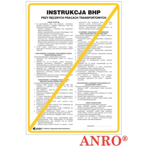 Instrukcja BHP i PPOŻ "BHP przy ręcznych pracach transportowych" 250x350Płyta PCV ANRO ZZ-IBT18