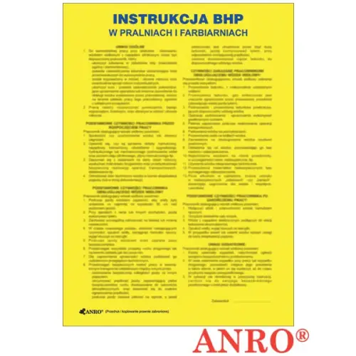 Instrukcja BHP i PPOŻ "BHP w pralniach i farbiarniach" ZZ-IBN26 płyta PCV 250x350 ANRO