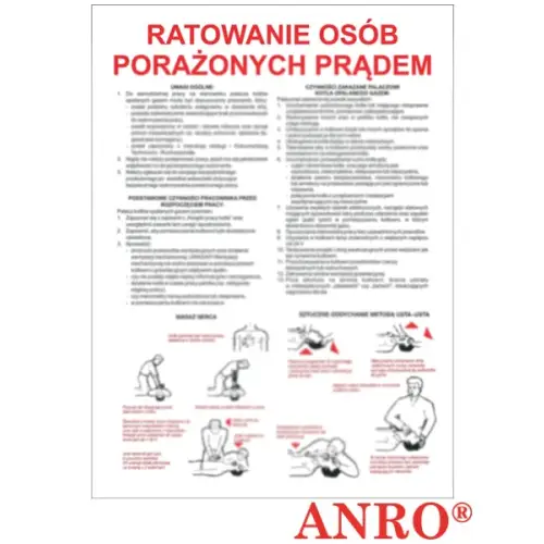 Instrukcja BHP i PPOŻ "Ratowanie osób porażonych prądem" 330x450  płyta PCV ZZ-IB05 ANRO