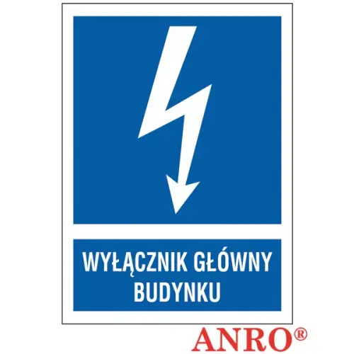 Znak elektryczny "Wyłącznik główny budynku" płyta twarda PCV, FS ZZ-2EIA ANRO