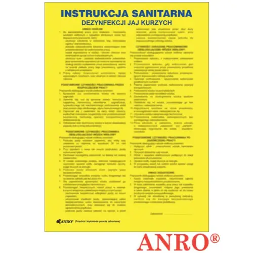 Instrukcja BHP i PPOŻ "BHP sanitarna dezynfekcji jaj kurzych"  250x350 płyta PCV ZZ-IBG15 ANRO