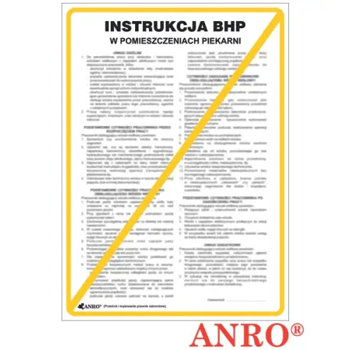 Instrukcja BHP i PPOŻ "BHP w pomieszczeniach piekarni" 250x350  płyta  PCV ZZ-IBG21 ANRO