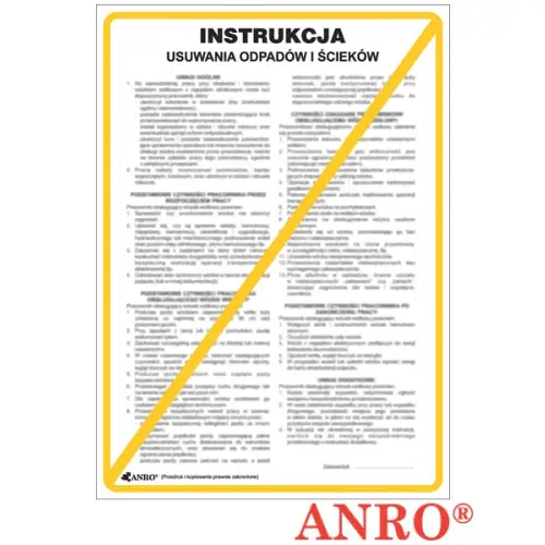 nstrukcja BHP i PPOŻ "Instrukcja usuwania odpadów i ścieków" 250x350 płyta PCV ZZ-IBG34 ANRO