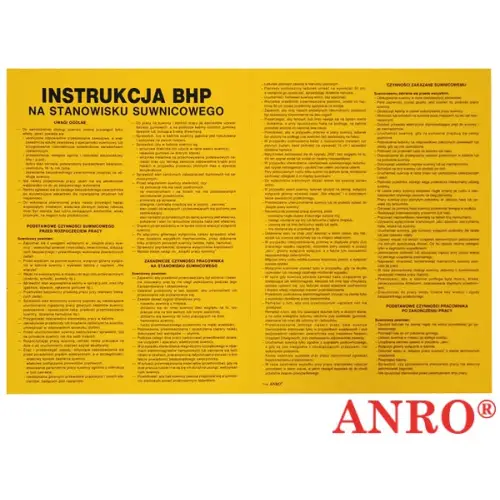 Instrukcja BHP i PPOŻ "BHP na stanowisku suwnicowego" 300x400 płyta PCV ZZ-IBM17 ANRO