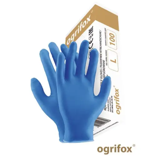 Rękawice nitrylowe bezpudrowe niebieskie  opakowanie 100sztuk OX-NIT-PF marki OGRIFOX