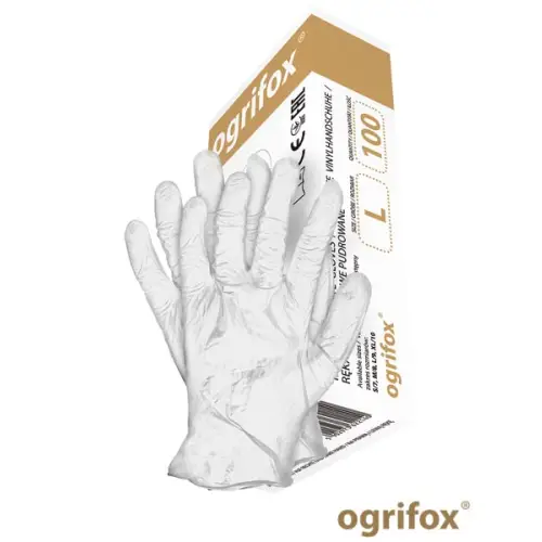 Rękawice winylowe białe bezpudrowe OX-VIN W opakowanie - 100 szuk Ogrifox