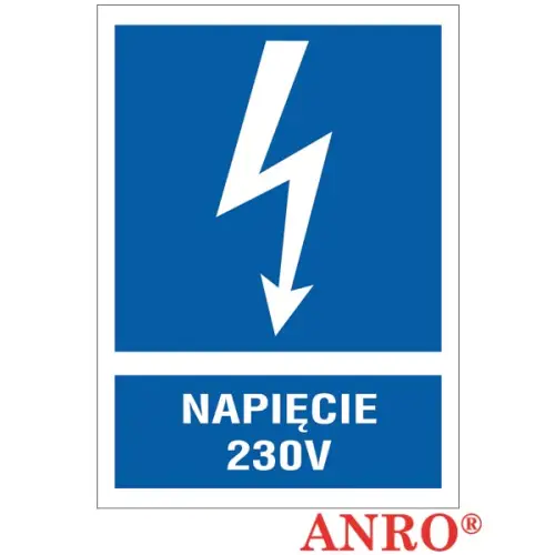 Znak elektryczny "Napięcie 230V" płyta twarda PCV, FS ZZ-22EIA ANRO