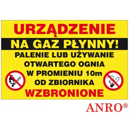 Znak gazowniczy "Urządzenia na gaz płynny" 250x350 płyta twarda PCV, FS ZZ-35G ANRO