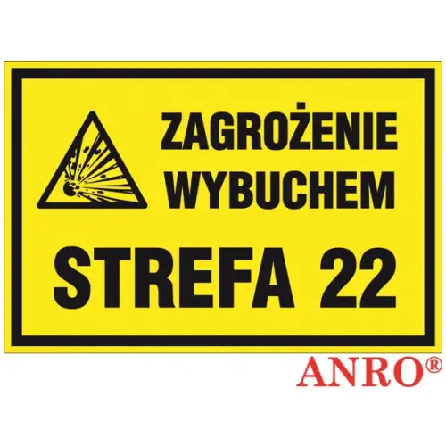 Znak gazowniczy "Zagrożenie wybuchem Strefa 22" 200x300 płyta twarda PCV, FS ZZ-8G ANRO