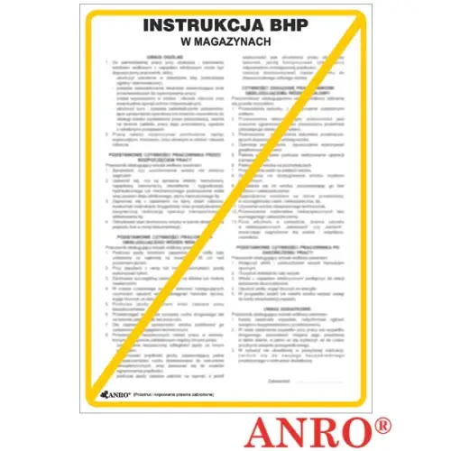 Instrukcja BHP i PPOŻ  BHP w magazynie 250x350 płyta PCV ZZ-IBT01 ANRO